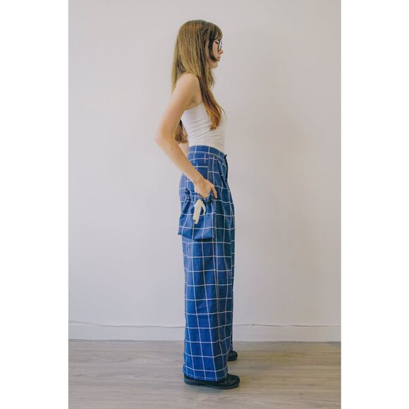 Rework Plaid Pouch Pocket Flared Cargo Pants - Picture 4 of 9